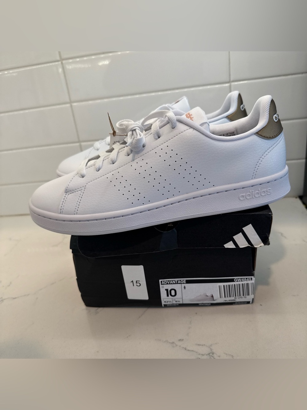 New Adidas Advantage White Gold Shimmer Sneakers Women's Shoes GW4845